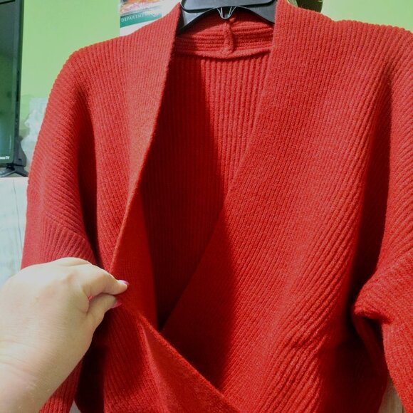 NWT Commense Women's Red Ribbed Wrap Sweater Size XL - Picture 5 of 8